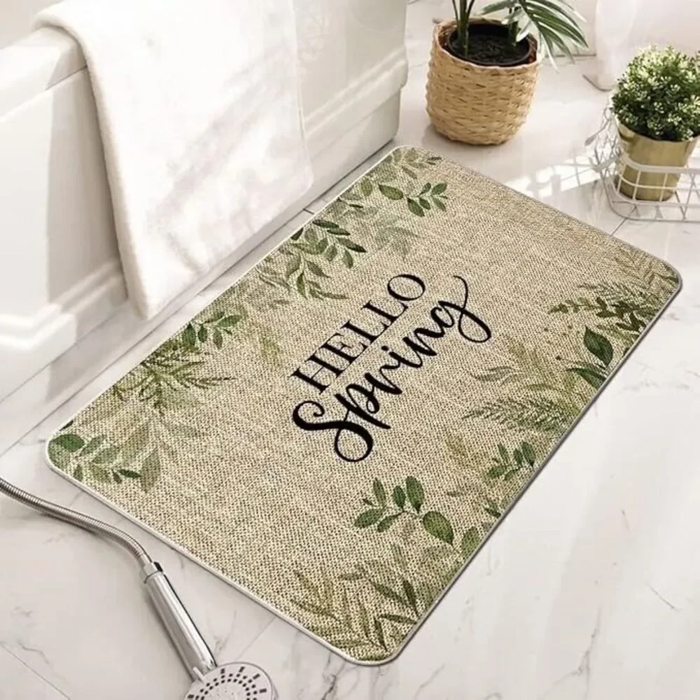 Hello Spring Leaves Farmhouse Indoor Outdoor Non Slip Door Mat 27x17